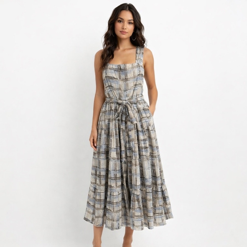 Sofie the Label Maxi Dress Size Large Belted Tie Waist Criss Cross Straps Zip Up